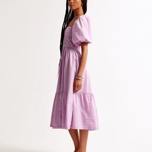 Abercrombie Emerson Poplin Puff Sleeve Midi Dress - Picture 3 of 4